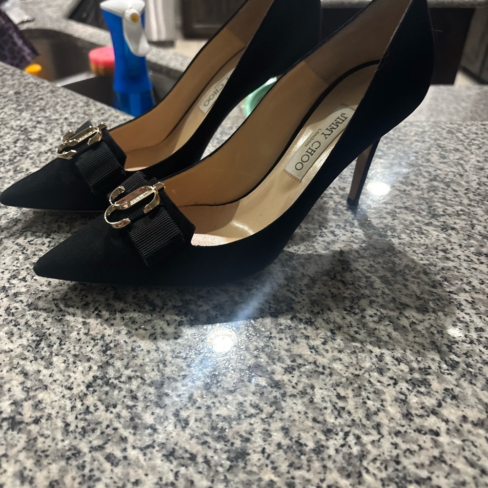 Jimmy Choo Black Heels with Gold Buckle - Picture 6 of 8
